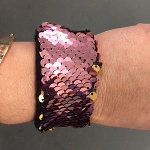 Pink and Gold Sequin Cuff Snap Bracelet